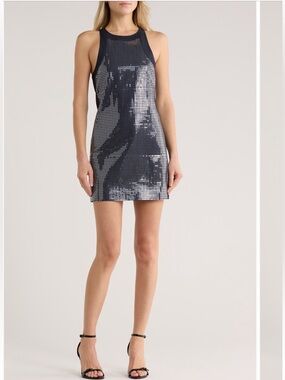 cinq a sept Skyla Sleeveless Sequin Mini Dress In Indigo/Clear